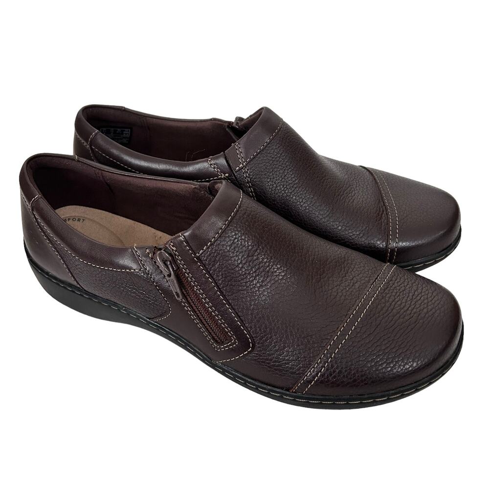 Clarks Cora Giny Brown Leather Loafers Sz 10W